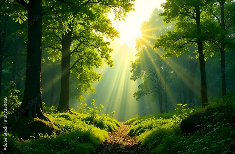 Obraz premium Sun shining through the forest.