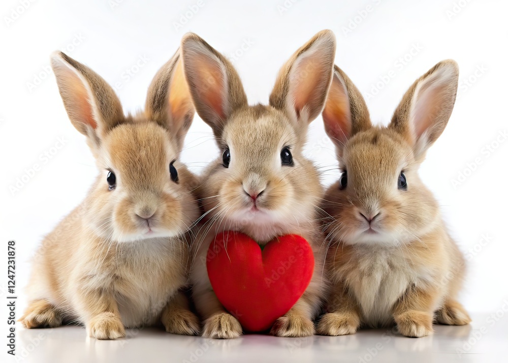 Obraz premium Valentine's Day Rabbits, Cute Hares, Hearts, Agriculture, Breeding