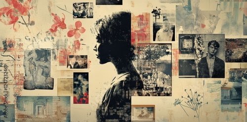 A Collage Featuring A Womans Silhouette And Various Memories