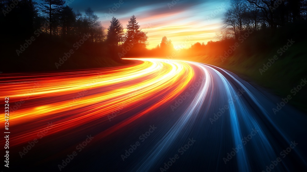 Sunset Road Scenic Drive Light Trails Evening Sunset Road Scenic Drive Light Trails Evening