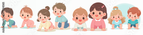 vector set of cheerful babies crawling