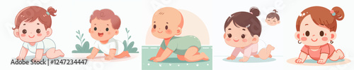 vector set of cheerful babies crawling