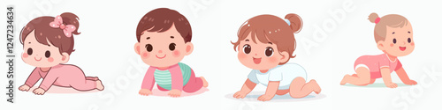 vector set of crawling babies