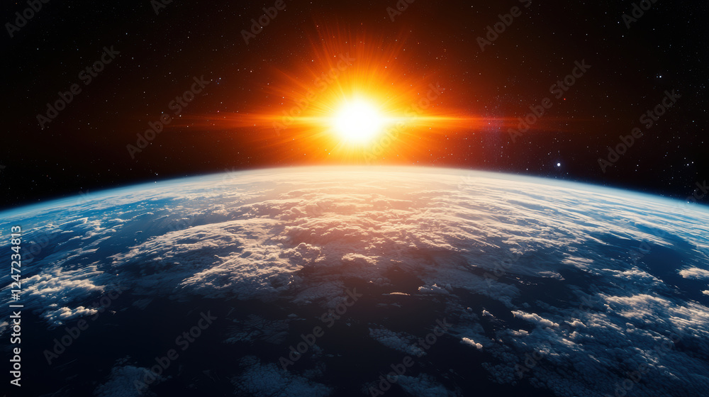Sun in Natural Phenomena Theme, breathtaking view of sun rising above clouds in space Sun in Natural Phenomena Theme, breathtaking view of sun rising above clouds in space