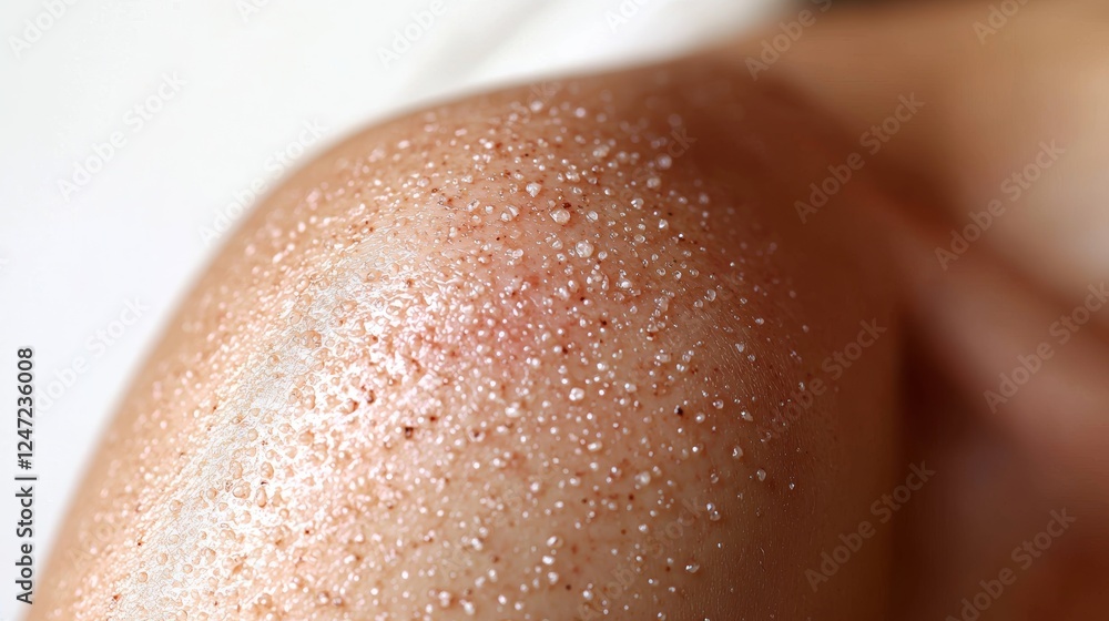 Fototapeta premium View of Eczema Affected Elbow with Irritated Skin and Moisture Beads Close-Up