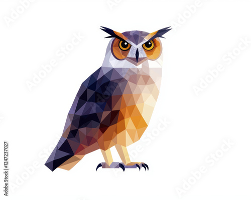 colorful, geometric owl illustration with sharp features and vibrant colors photo