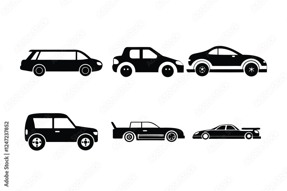 Simple Car Silhouette Collection Vector Illustration in Flat Design Simple Car Silhouette Collection Vector Illustration in Flat Design