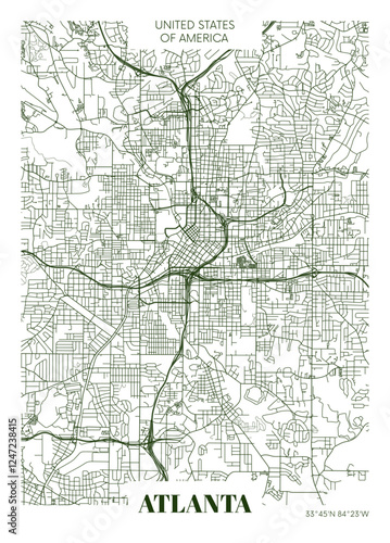 Atlanta, USA Detailed Blueprint Style Map