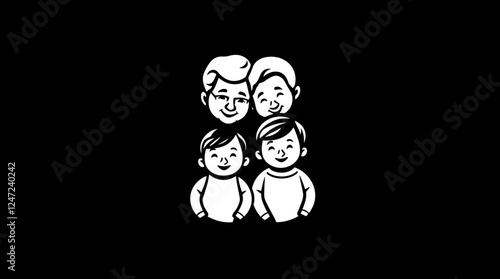 Grandparents and grandchildren illustration with a simple black background