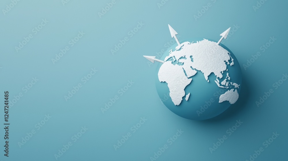 Fototapeta premium Global Design Concept with Sharp Arrows Pointing Towards Earth on Blue Background