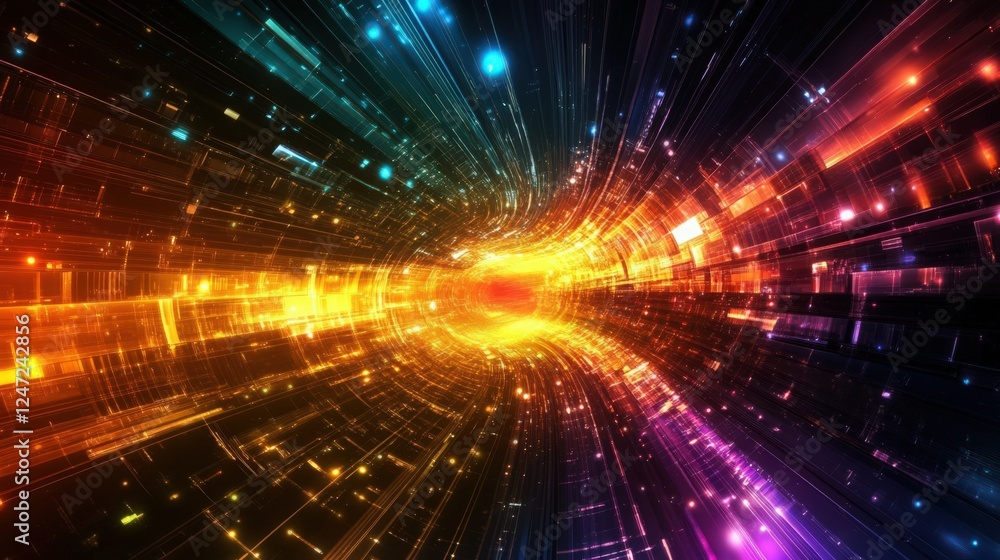 Abstract technology background with futuristic tunnel and vibrant colors Abstract technology background with futuristic tunnel and vibrant colors