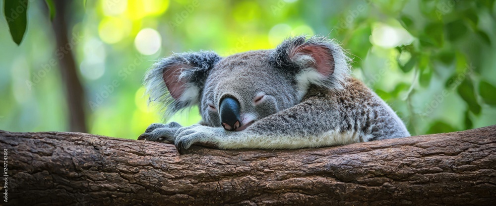 Obraz premium Koala cuddling its mother on a tree branch