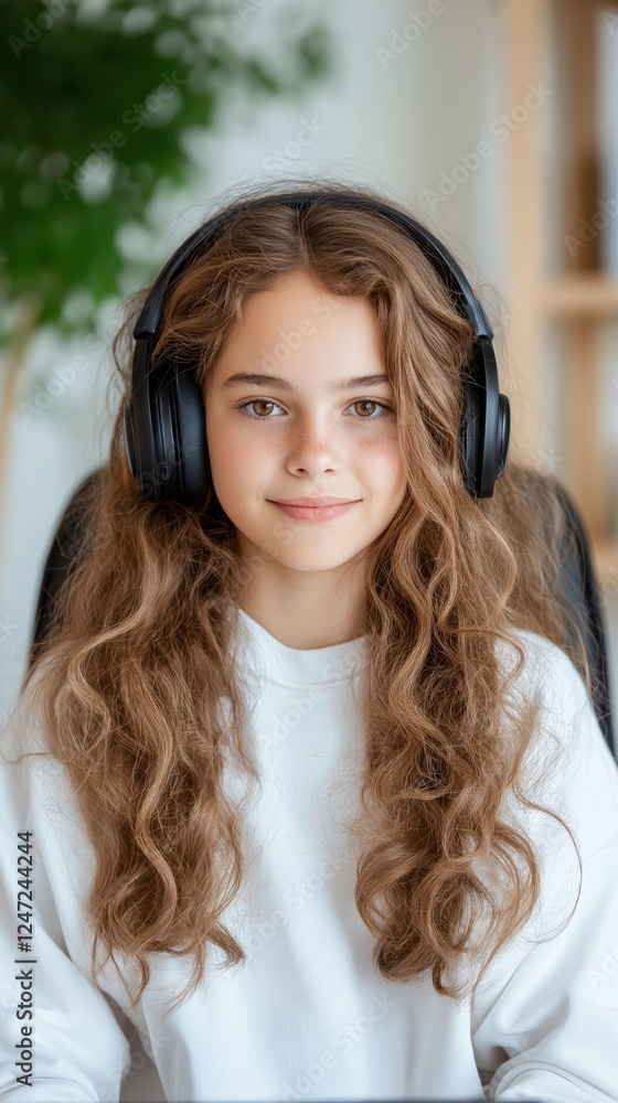 Young female gamer intensely focused while playing on a white background with headphones on Young female gamer intensely focused while playing on a white background with headphones on