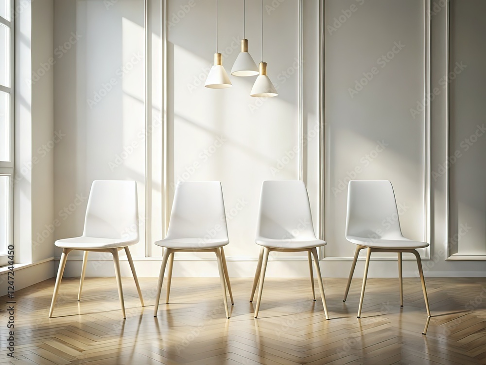 Obraz premium White Chairs Fashion Photography, Modern Minimalist, Chic Interior, Stylish Chairs, White Furniture, Luxury Photography