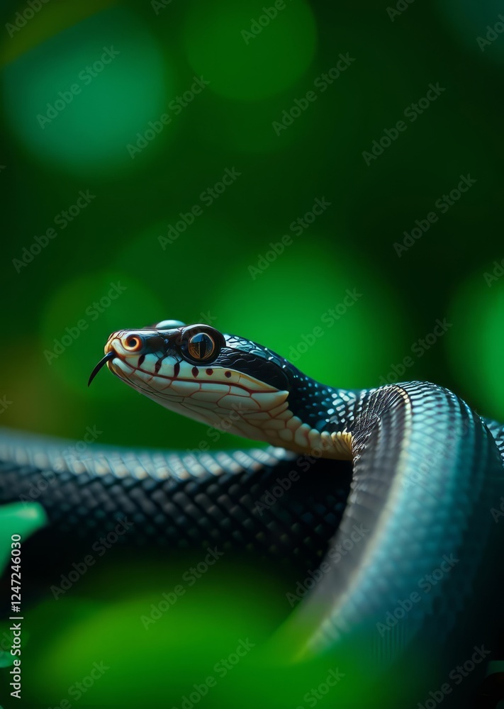 Fototapeta premium Natural snake with green bokeh bokeh green bokeh green abstract background light bright blur pattern