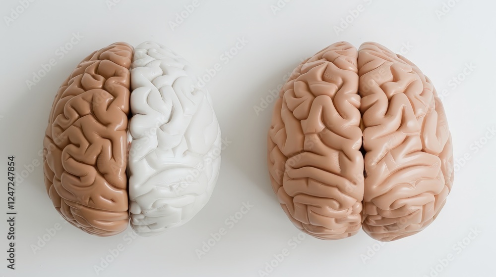 Fototapeta premium Comparison of Brain Hemispheres Illustrating Distinct Cognitive Functions and Specializations