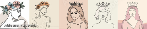 crowned woman vector set