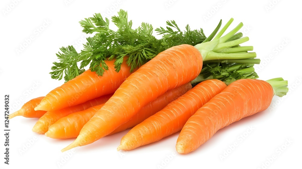 Fresh carrots bunch with green tops, studio shot, food use Fresh carrots bunch with green tops, studio shot, food use