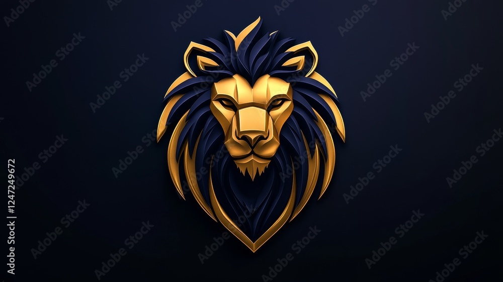 Golden lion head emblem with intricate details on a dark background, symbolizing strength and courage Golden lion head emblem with intricate details on a dark background, symbolizing strength and courage
