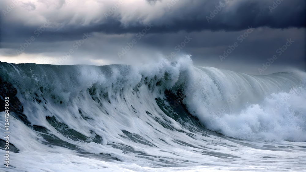 Obraz premium Close up view of turbulent big wave a stormy se