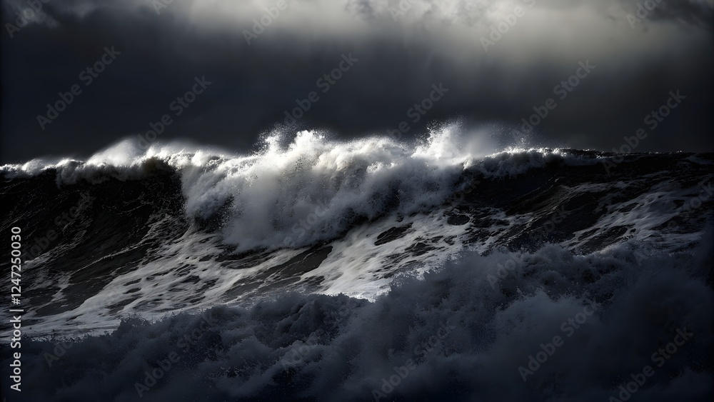 Fototapeta premium Close up view of turbulent big wave a stormy se