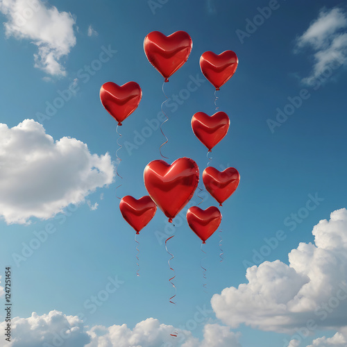 heart shaped balloons in the sky for valentine's