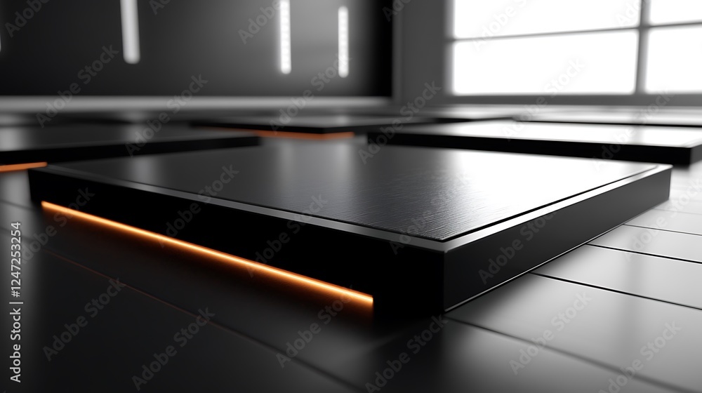 Illuminated platform, modern room, product display Illuminated platform, modern room, product display
