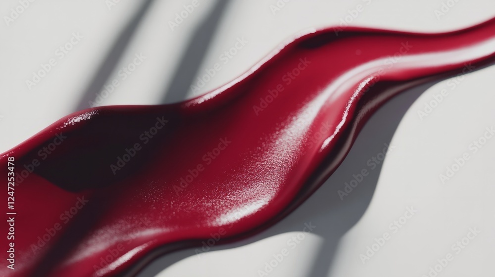 Obraz premium Smudged lipstick with a wavy design, classic crimson shade, captured on a white surface generative ai