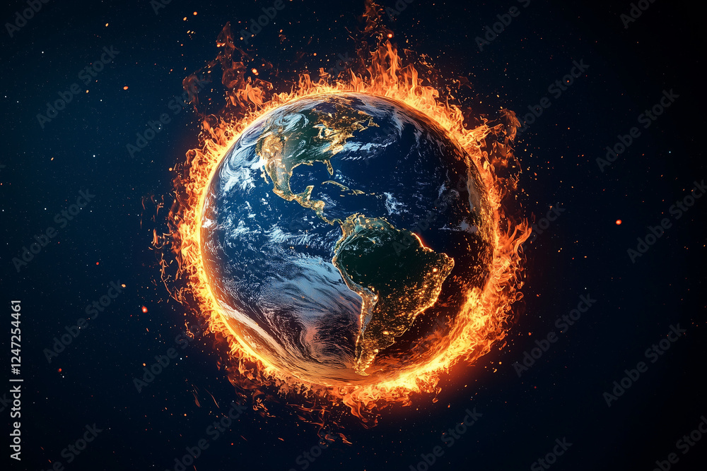 Obraz premium Planet Earth engulfed in flames, symbolizing global crisis