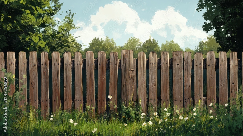 Fototapeta premium Old wooden fence in the countryside. Background