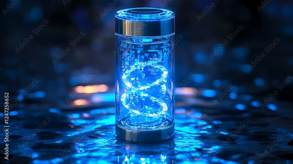 A shaker with a transparent body and glowing rotational movements A shaker with a transparent body and glowing rotational movements