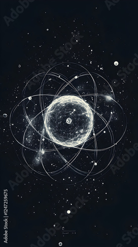 Exploring the Cosmos: A Modern Illustration of Atoms, Energy, Stars, Galaxies, and Dark Matter in an Abstract Design of the Universe's Infinite Beauty and Mysteries