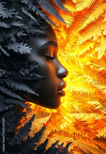 Embracing Nature with Artful Paper Design in Profile Silhouette Composition