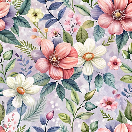 Detailed Watercolor-Style Floral Pattern Seamless Background with a Blend of Vintage and Modern Aesthetics