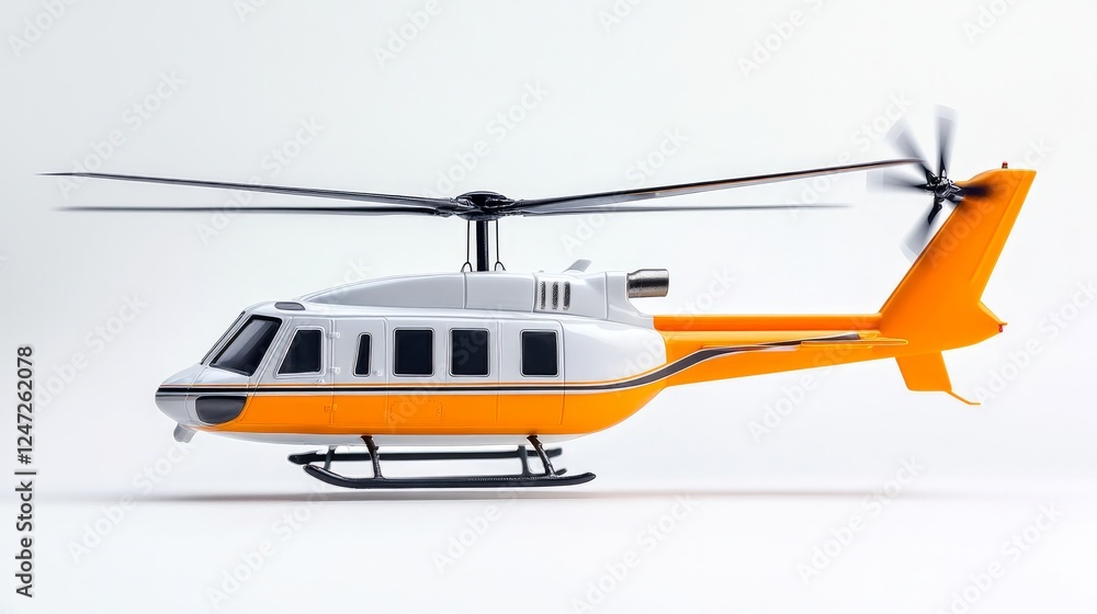 Side profile of a helicopter in flight depicted on a clean white background Side profile of a helicopter in flight depicted on a clean white background