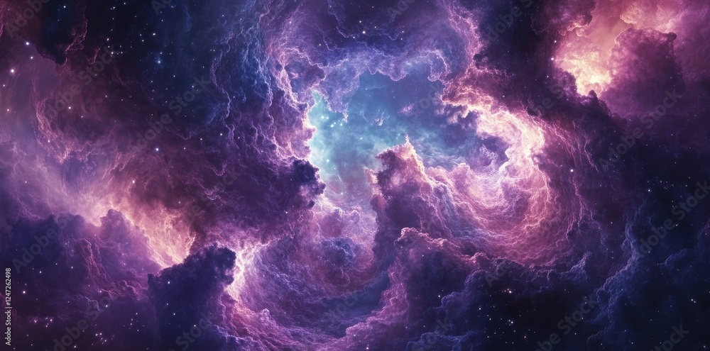 Fototapeta premium Cosmic Nebula Swirling Purple Hues Across Starry Expanse