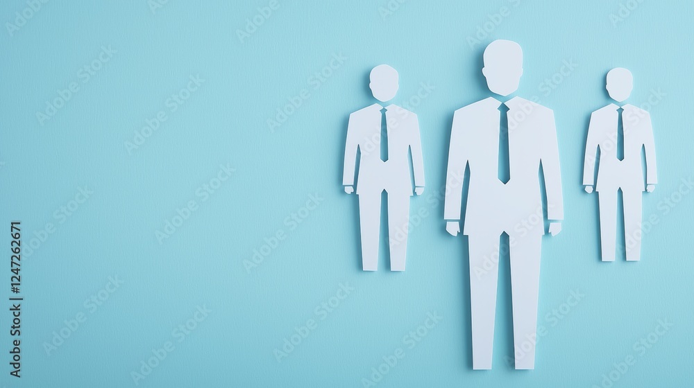 Business Paper Cut Illustration of Three Figures on Blue Background Business Paper Cut Illustration of Three Figures on Blue Background