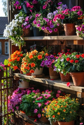Wallpaper Mural Sunlit Balcony Garden with Blooming Flowers for a Vibrant Summer Display Torontodigital.ca