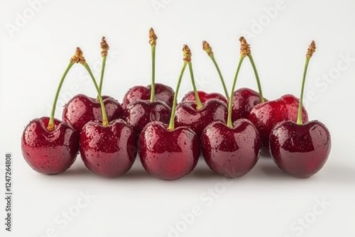 Wallpaper Mural Cluster of shiny red cherries with fresh stems arranged on a clean white background inviting a sense of summer freshness Torontodigital.ca