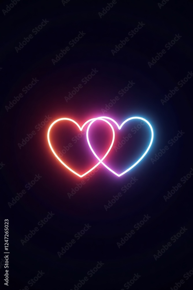 Neon hearts glowing on dark background Neon hearts glowing on dark background