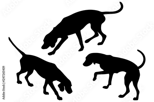 Dog Scent Tracking SVG Clipart Set – Bloodhound, GSP, and Dachshund Sniffing Silhouettes – Vector Art for Logos, Prints & Digital Designs on white background.