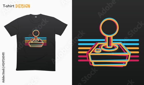 Retro old school joystick. Retro vintage controller design. Retro vintage style .Vintage arcade t-shirt. T-shirt mock up vector. Eps 10 vector . Old video game console