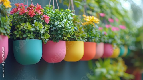 Colorful Hanging Plants in a Peaceful Balcony Garden Setting