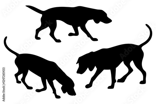 Dog Scent Tracking SVG Clipart Set – Bloodhound, GSP, and Dachshund Sniffing Silhouettes – Vector Art for Logos, Prints & Digital Designs on white background.