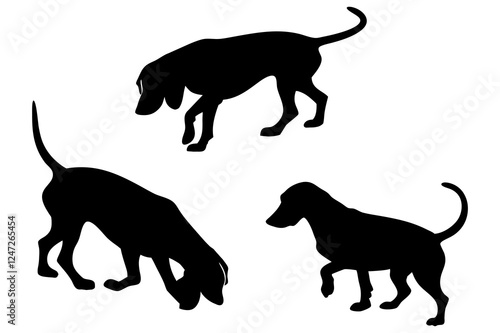 Dog Scent Tracking SVG Clipart Set – Bloodhound, GSP, and Dachshund Sniffing Silhouettes – Vector Art for Logos, Prints & Digital Designs on white background.