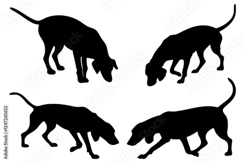 Dog Scent Tracking SVG Clipart Set – Bloodhound, GSP, and Dachshund Sniffing Silhouettes – Vector Art for Logos, Prints & Digital Designs on white background.