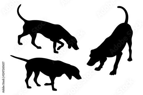 Dog Scent Tracking SVG Clipart Set – Bloodhound, GSP, and Dachshund Sniffing Silhouettes – Vector Art for Logos, Prints & Digital Designs on white background.