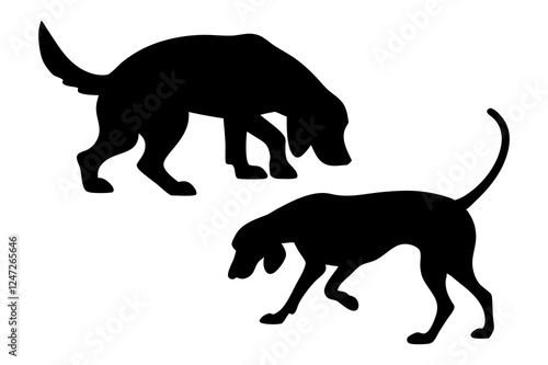 Dog Scent Tracking SVG Clipart Set – Bloodhound, GSP, and Dachshund Sniffing Silhouettes – Vector Art for Logos, Prints & Digital Designs on white background.