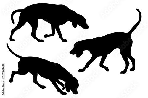 Dog Scent Tracking SVG Clipart Set – Bloodhound, GSP, and Dachshund Sniffing Silhouettes – Vector Art for Logos, Prints & Digital Designs on white background.