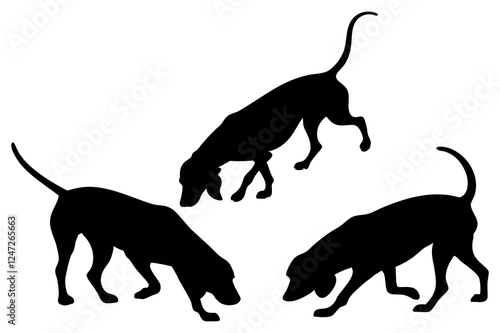 Dog Scent Tracking SVG Clipart Set – Bloodhound, GSP, and Dachshund Sniffing Silhouettes – Vector Art for Logos, Prints & Digital Designs on white background.